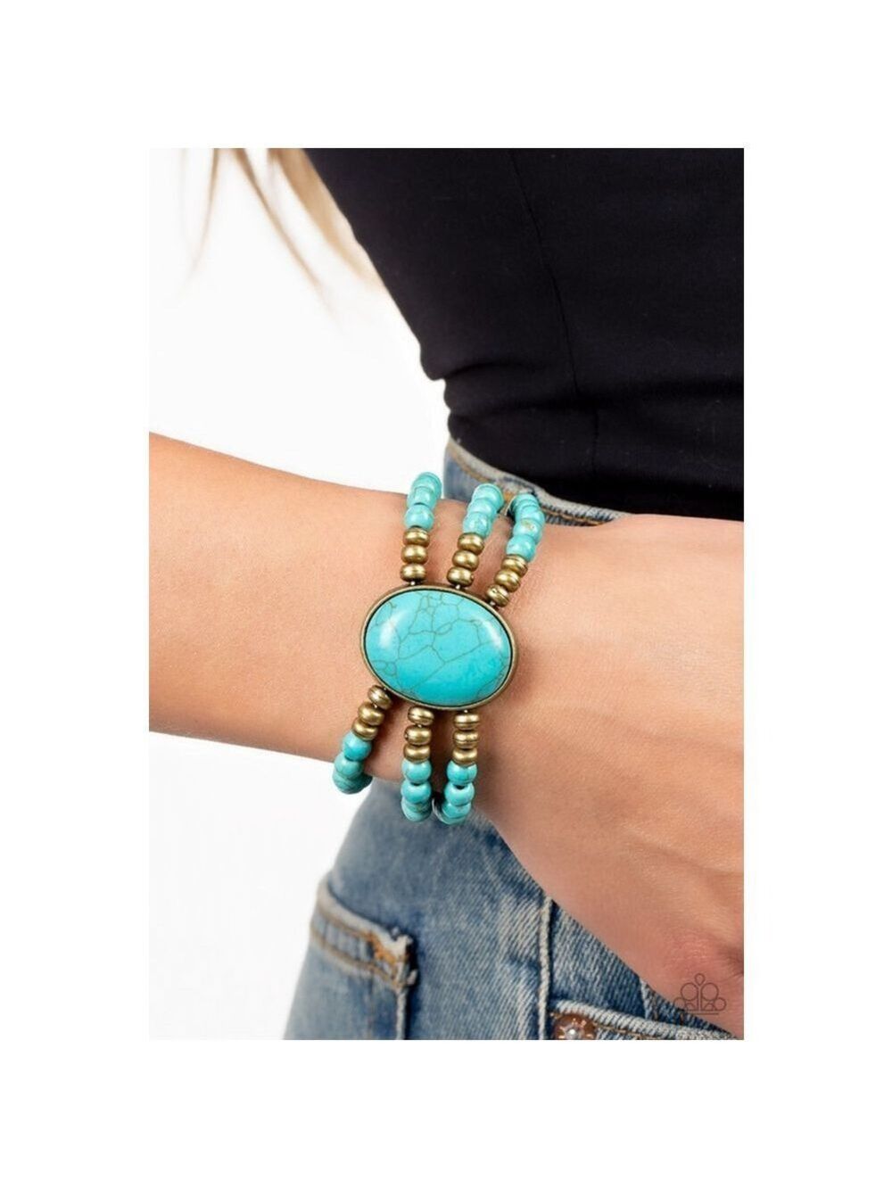 Paparazzi Turquoise Brass Stone Pools Bracelet One Size